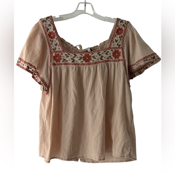 Madewell Boho Embroidered Peasant Top Avalon Pink Medium Floral Blouse Cotton - Picture 2 of 6